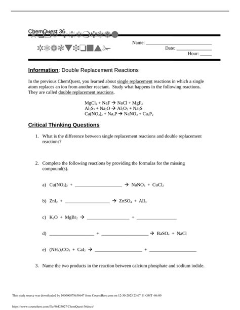 View all content. . More chemical reactions chemquest 36